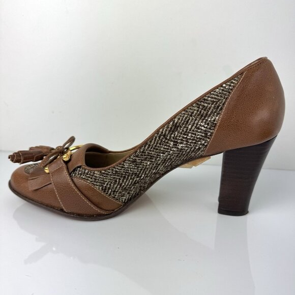 Talbots Margot Block Heel Pumps 9.5 Brown Tweed Leather Womens Shoes Academia - Picture 8 of 16